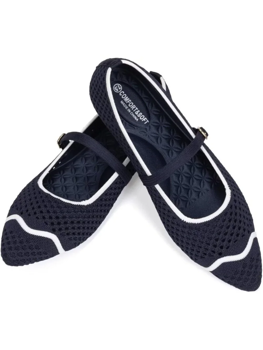 Women's Navy Mesh Ballet Flats Comfy Washable Flexible Breathable Casual